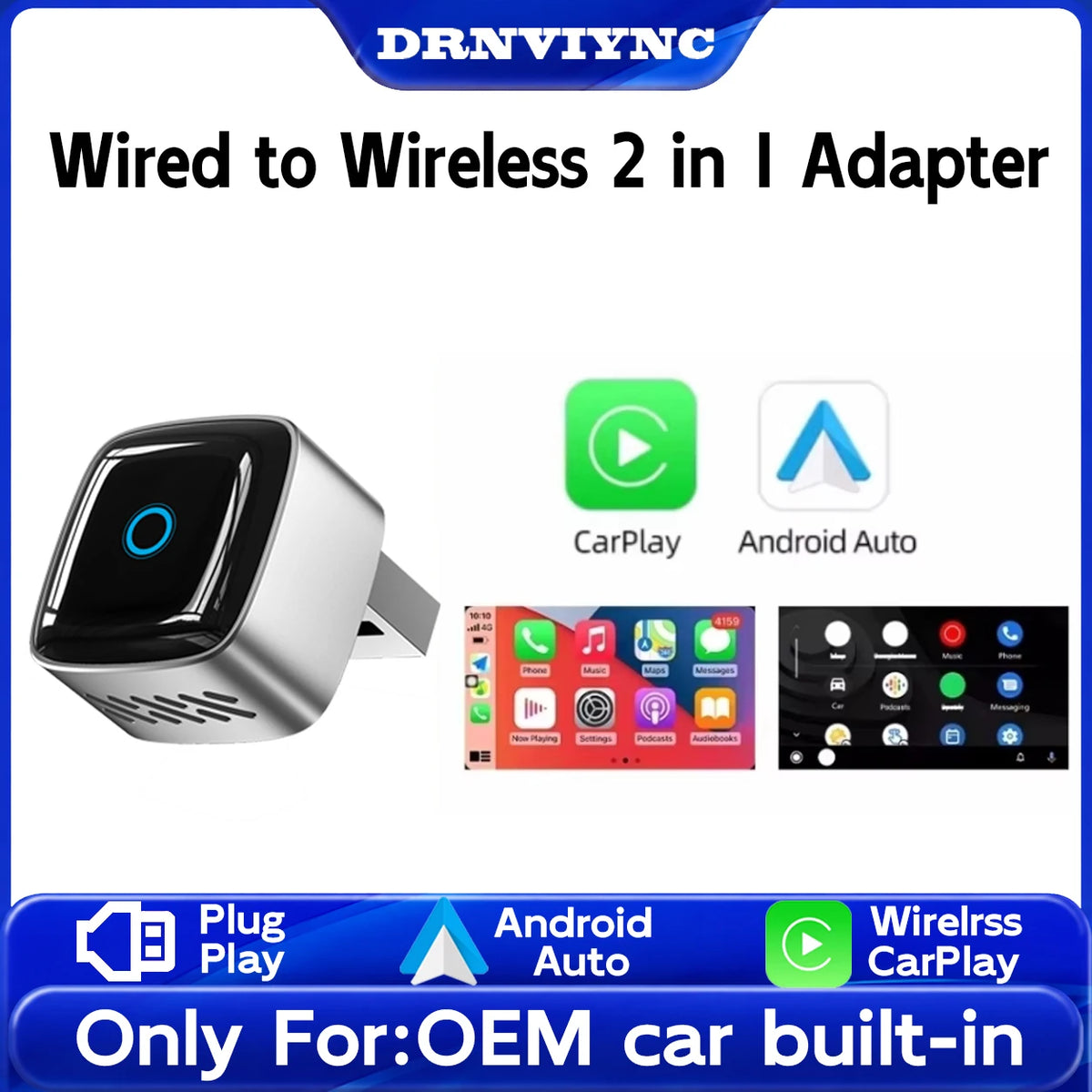 DRNVIYNC 2026 Wireless CarPlay Adapter 2-in-1 Wired to Wireless Dongle for Apple & Android Auto Plug and Play Universal Car Accessory
