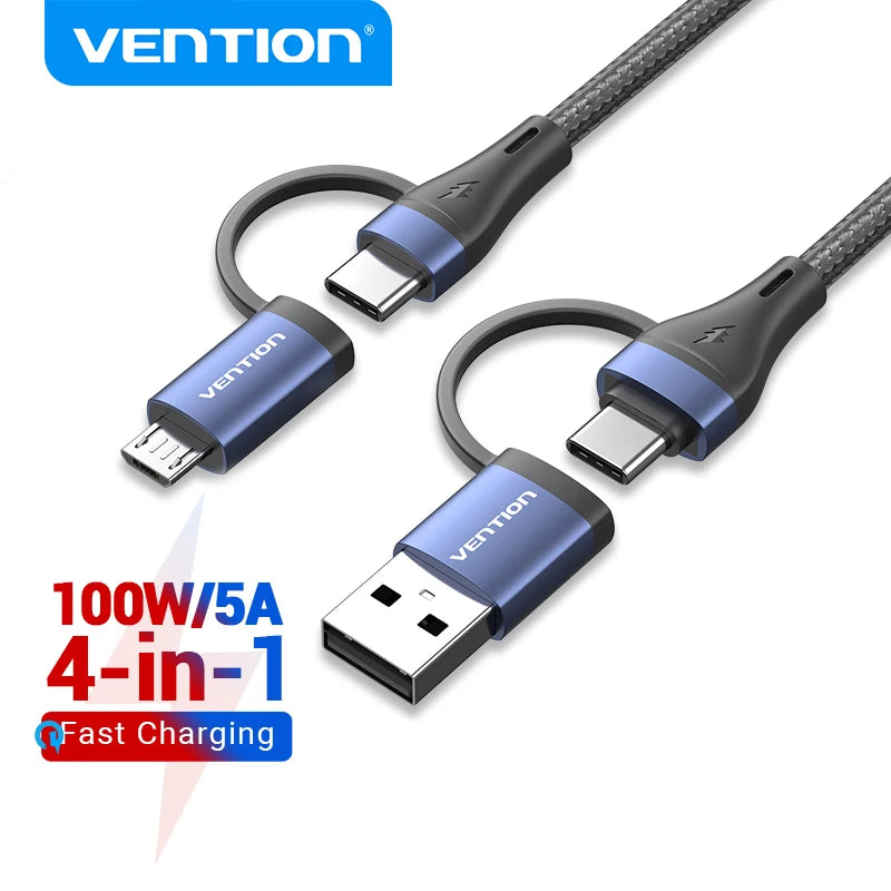 Vention 4 In 1 USB C 100W PD Type C To USB C Fast Charging Cable Usb A to Micro USB For POCO Xiaomi Samsung Mobile Phone Cable