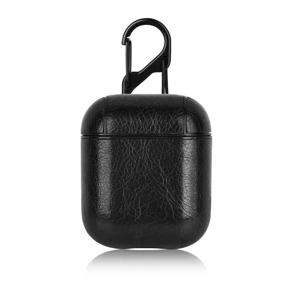 PU Leather Earphone Case for AirPods 1/2 Gen Earbuds Cover Wireless Headphone Protective Shell with Carabiner