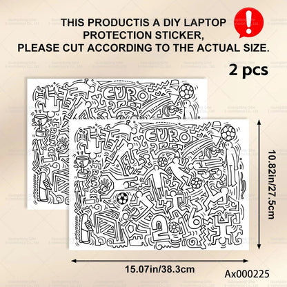 2Pcs Black White Doodle Laptop Skin, Waterproof Vinyl Graffiti Laptop Decal Art Stickers for MacBook HP Dell Universal Laptop