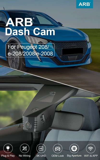 Dash Cam for Peugeot 2008 / e-2008 2019-2025, ARB Original Factory Style Car DVR Camera with WIFI for DS 3 CROSSBACK 2022-2026