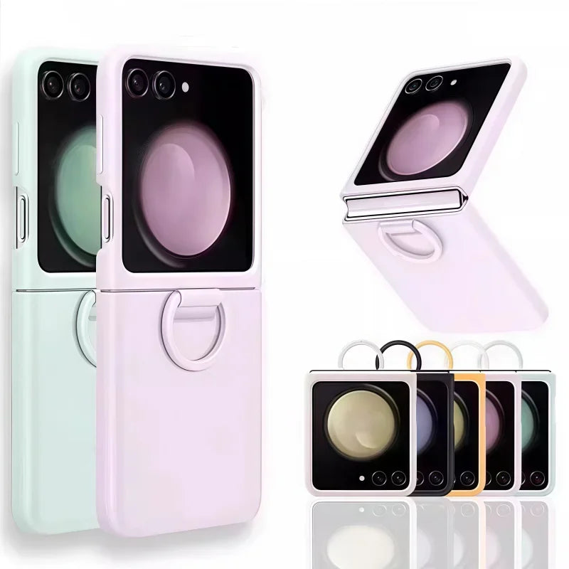 Hot Skin Feel Glass Case for Samsung Galaxy Z Flip 7 FE Fold Business Fashion Ring Hinge Protective Cover for Flip5 Flip6 Cases