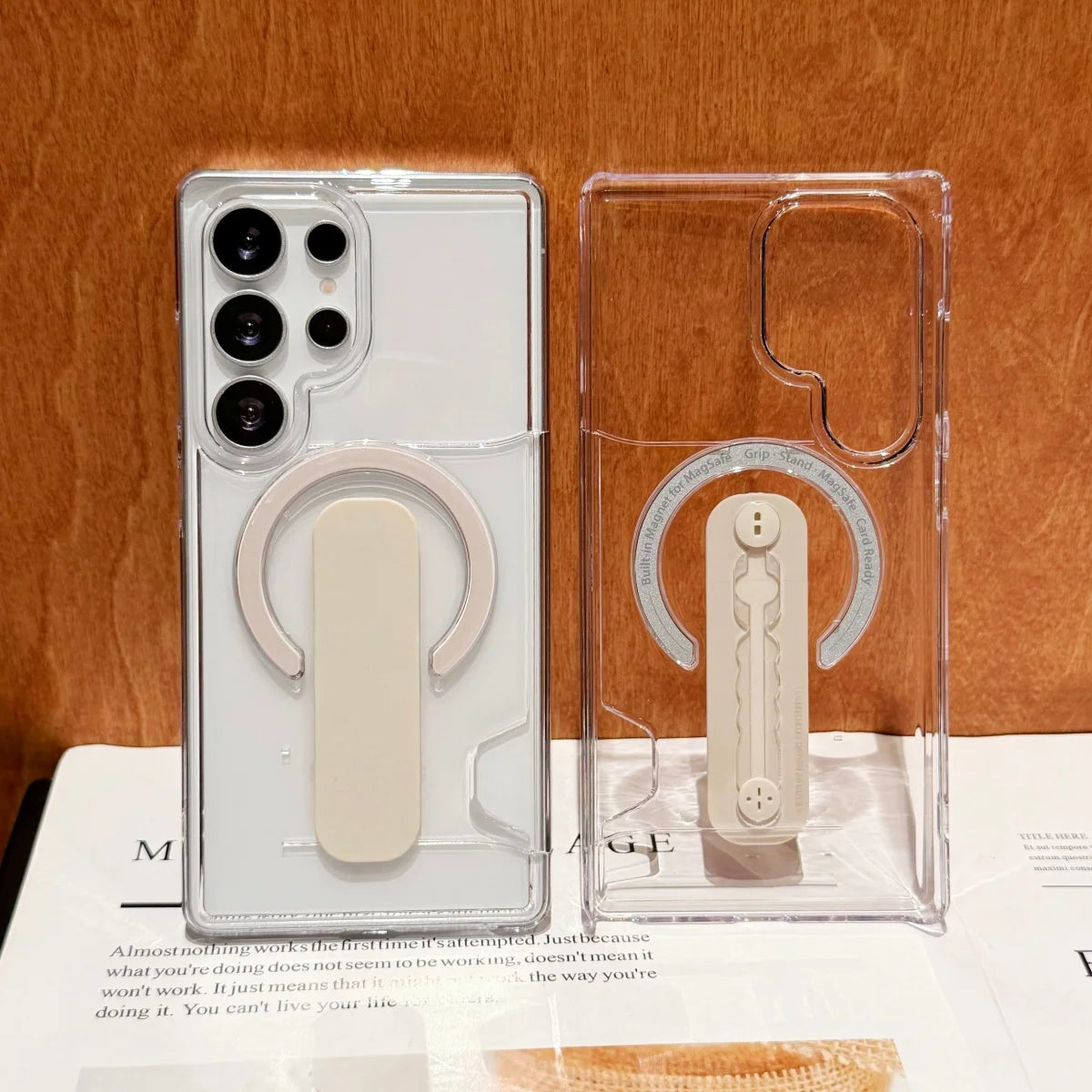 Luxury Card Holder Clear For Magsafe Magnetic Phone Case For Samsung S26 S25 S24 Plus Ultra Bracket Full Bumper Shockproof Cover
