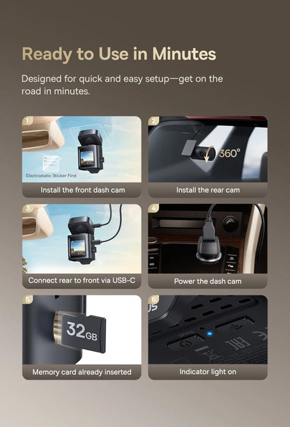 Baseus 4K Dash Cam for SONY Sensor STARVIS Night Vision Front and Rear Car Camera ADAS WiFi6 GPS 24H Parking Dashcam