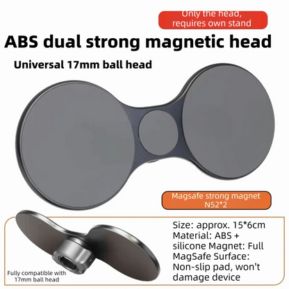 Dual Head Dual Position Phone Mount 17mm Ball Head Strong Magnetic Car Navigation Holder Adjustable Durable Car Phone Holder