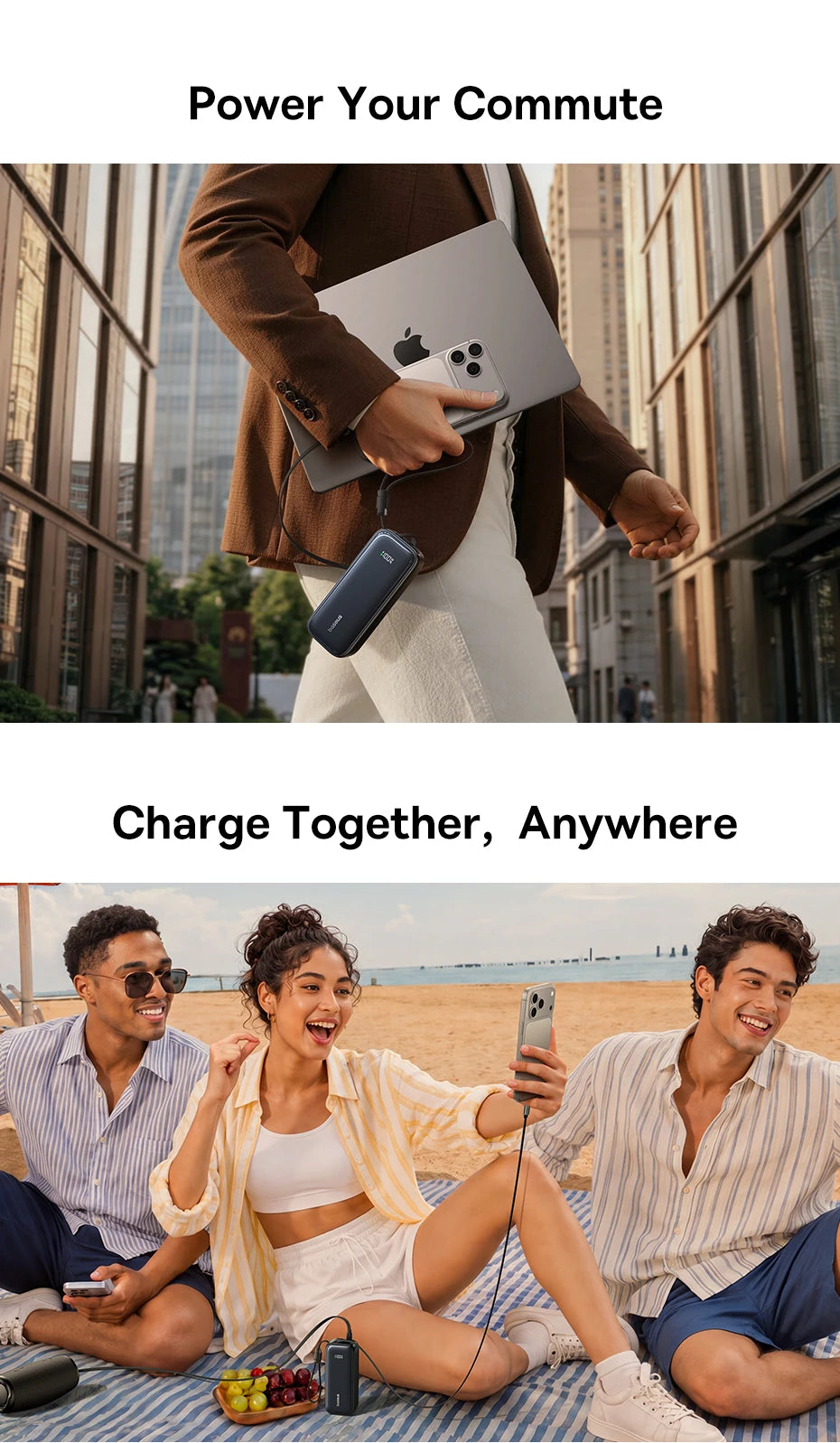 Baseus 100W 20000mAh Power Bank Retractable USB-C Cable for iPhone 18 Duo 17 Pro Max Samsung S26 Portable Charger for Laptop