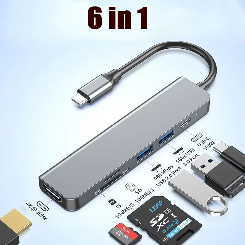 5 Ports USB C Hub to 4K HDMI-Compatible PD Fast Charge USB 3.0 2.0 HUB Type C Charging Docking for MacBook iPad Samsung