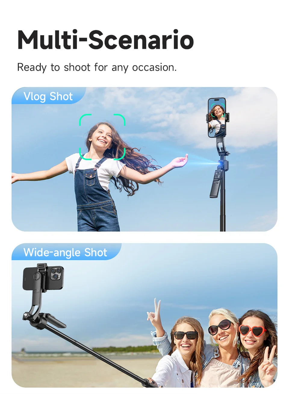 MEUYAG 1.62m AI Follow-Up Selfie Stick Fully Automatic With Bluetooth Remote Intelligent Anti Shake Pan Tilt Handheld Gimbal