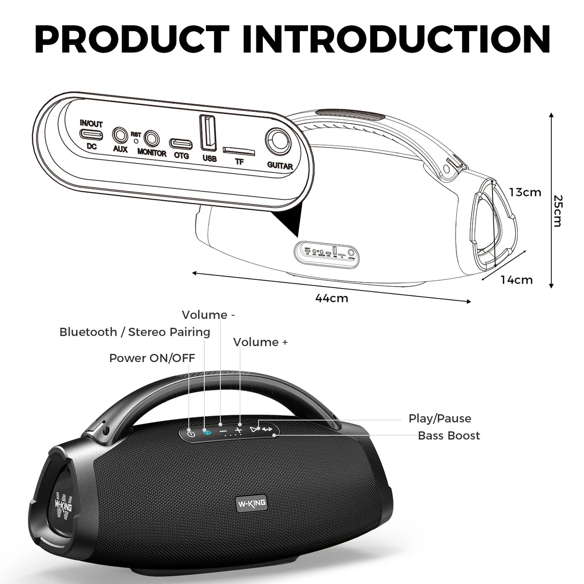 W-KING X20S Bluetooth Speaker W/Strap140W RMS Massive Bass Party Boombox IPX7 Waterproof Speaker Loud Outdoor Portable Sound Box