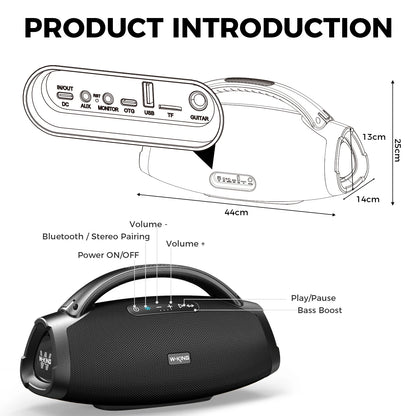 W-KING X20S Bluetooth Speaker W/Strap140W RMS Massive Bass Party Boombox IPX7 Waterproof Speaker Loud Outdoor Portable Sound Box