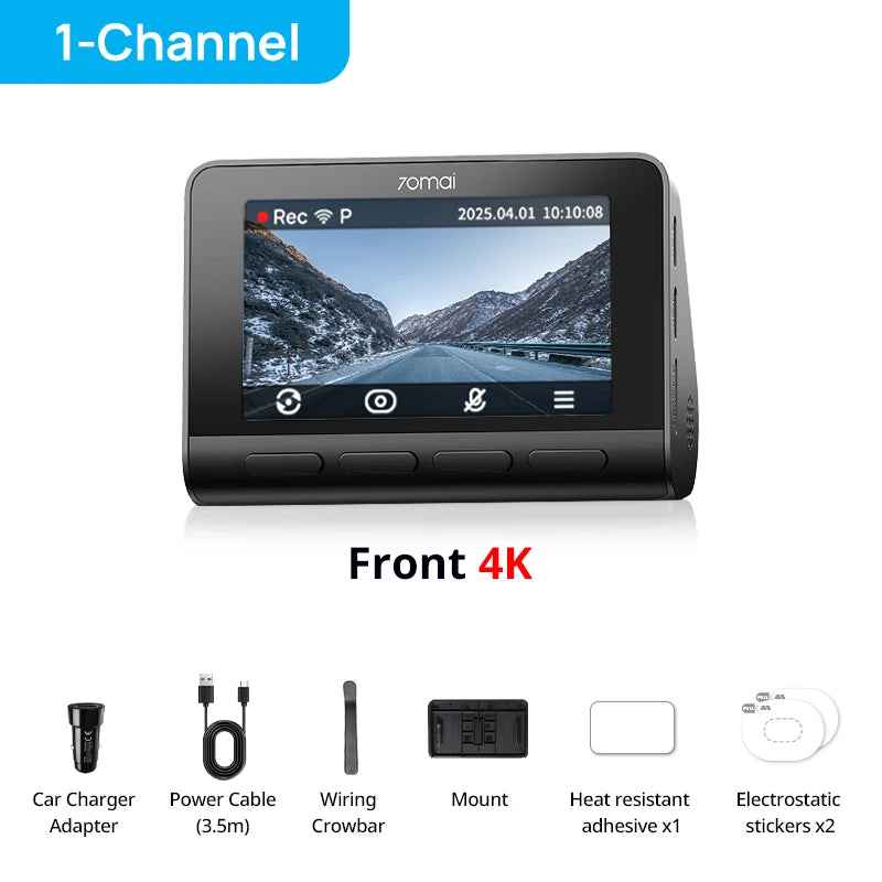 70mai A810S 4K Dash Cam IMX678 Dual HDR Supercapacitor 4G LTE Remote Control Wi-Fi 6 5GHz Voice Control GPS ADAS Car Camera