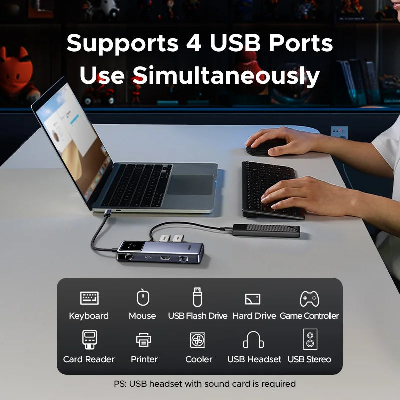 UGREEN Uno 7-in-1 USB HUB Type-C to 4K60Hz HDMI USB3.0 5Gbps RJ45 1000Mbps for MacBook Laptop Accessories Docking Station