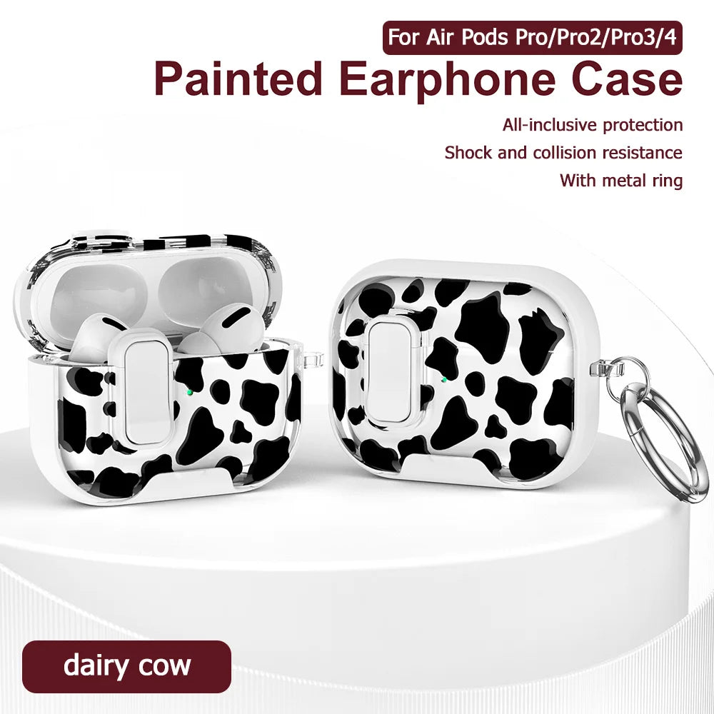 Transparent Crystal Wireless Bluetooth Earphone Case for Airpods Pro 2 3 2nd Leopard TPU Switch Lock Cover for Airpods 4 Sleeve