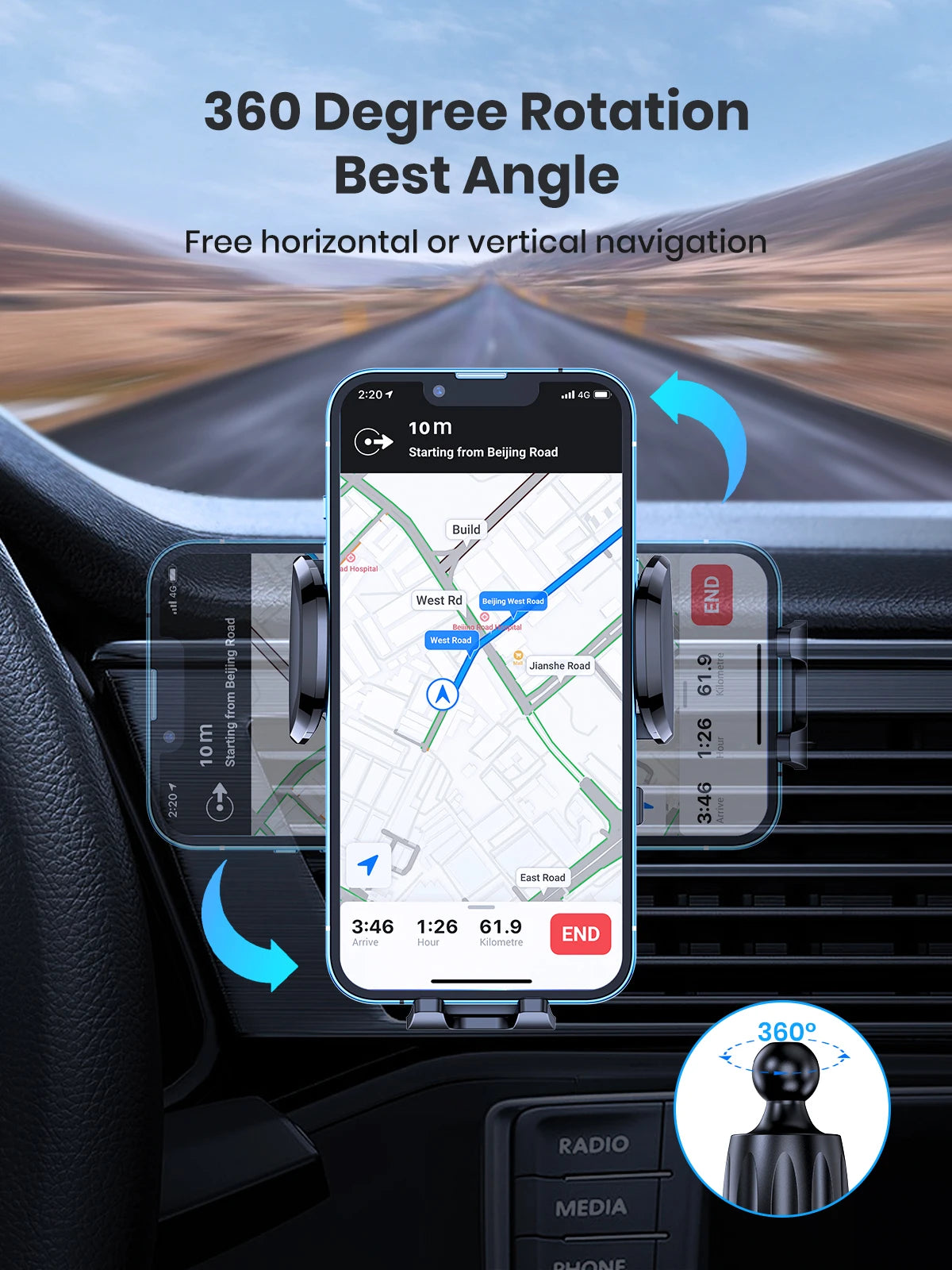 TOPK Upgraded Hook Clip Car Holder FOR Phone, Air Vent Universal Mount, Super Stable Fit for iPhone Truck Smartphones
