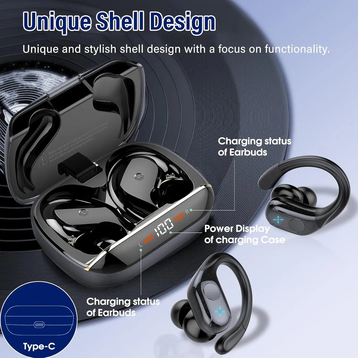 Wireless Bluetooth 5.4 Earbuds High Quality Sound and Noise Reduction Mic, 75H Playtime, Power Display, IPX7 Waterproof Earphone