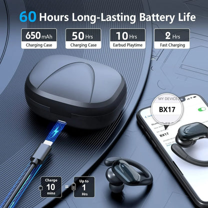 TWS Bluetooth 6.0 Earhook Earphone Sports Headsets Led Headphone Wireless Earbuds Noise Reduction Microphone 60H HiFi Music Time