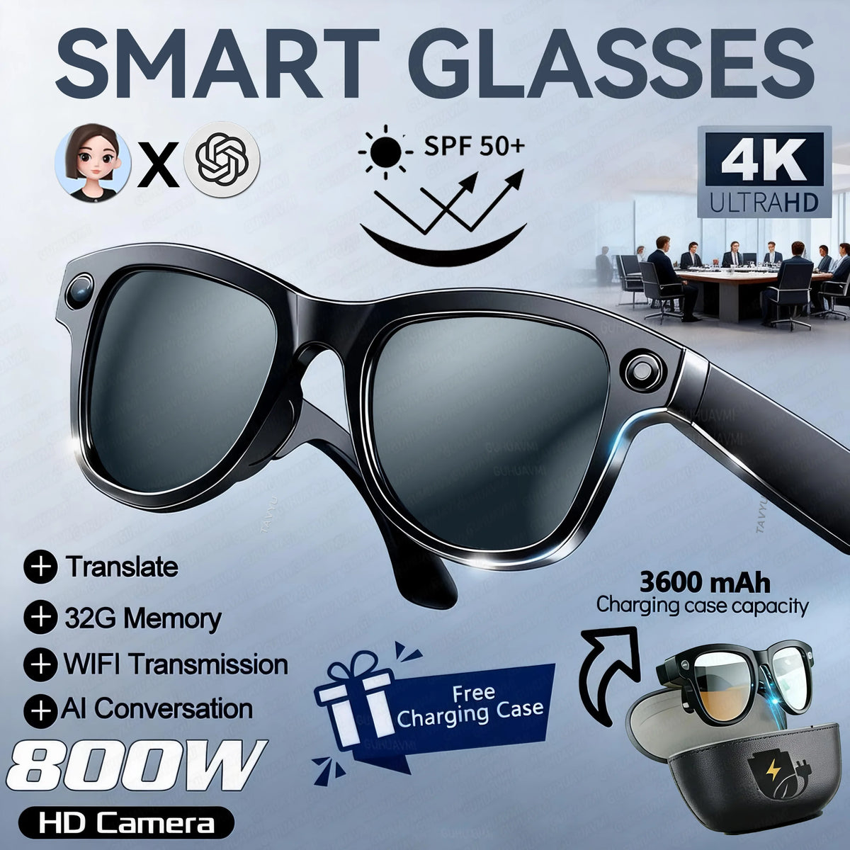 New 2026 Smart Camera Glasses, 1200P Recording, 8MP Photo, 32GB Storage, WiFi App Transfer, Bluetooth Music Call Eyewear Outdoor