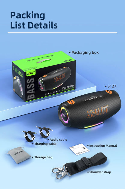 ZEALOT S127100W Powerful subwoofer Portable wireless speaker,24000mAh Battery,RGB Light,Great for Gift-Giving Birthday/Christmas