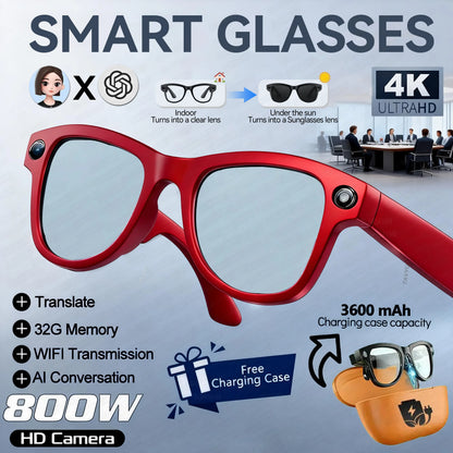 2026 New AI Smart Glasses Camera 800W Lens 30MP Photo 1200P Video Recording Bluetooth 5.3 WiFi Translation Sunglasses Men Women