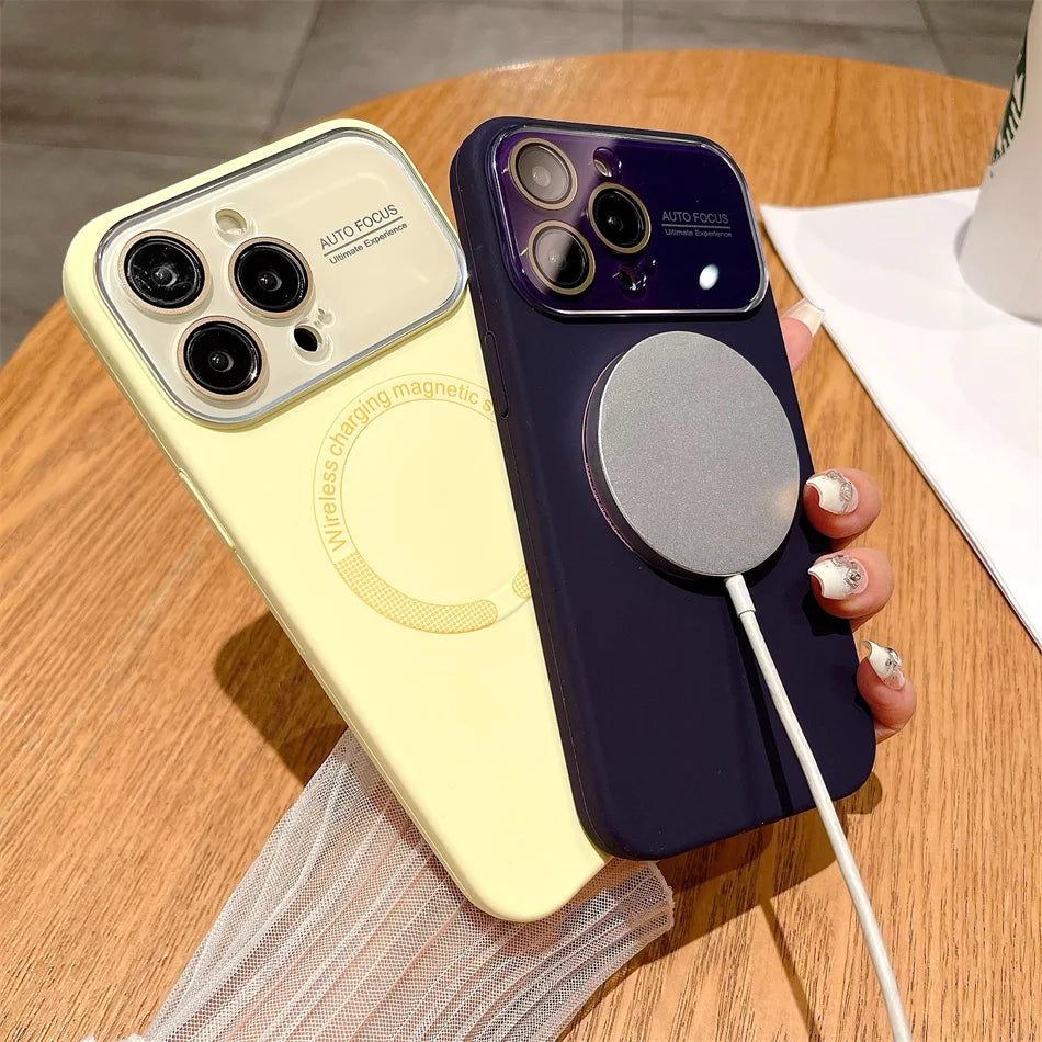 Large Window Autofocus Liquid Silicone For Magsafe Magnetic Case For iPhone 16 15 Plus 14 13 12 11 Pro Max Lens Shockproof Cover