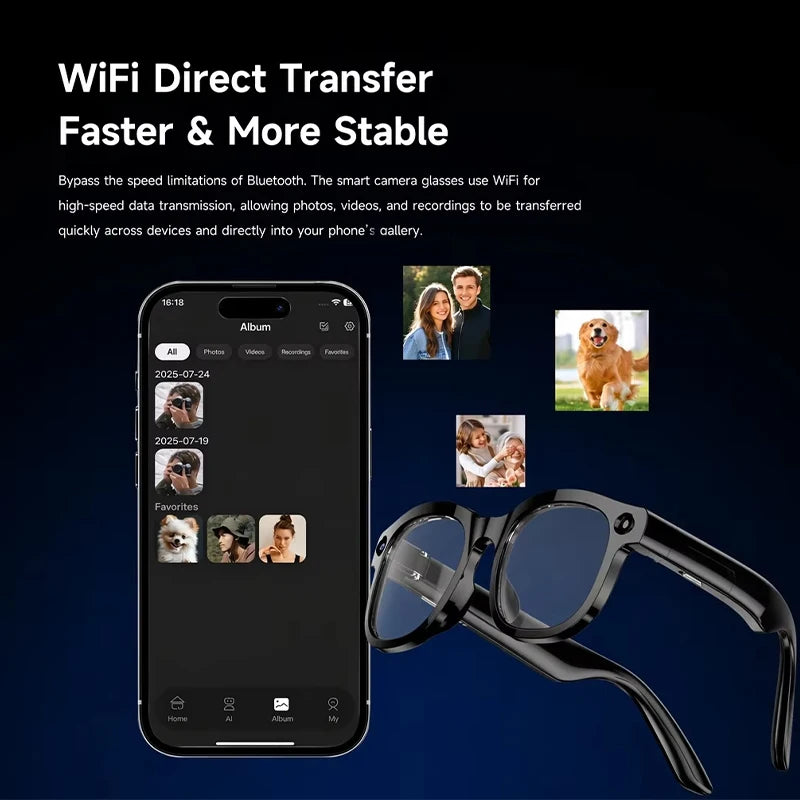 AI Smart Translation Glasses Real-time Translator Bluetooth 5.3 Calling HD Lens 240mAh Battery Lightweight Unisex