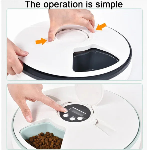 Pet Automatic Feeder Portion Control Digital Timer Detachable Dogs Cats Anti Slip 6 Meal Trays with Voice Dry Wet Food Feeding