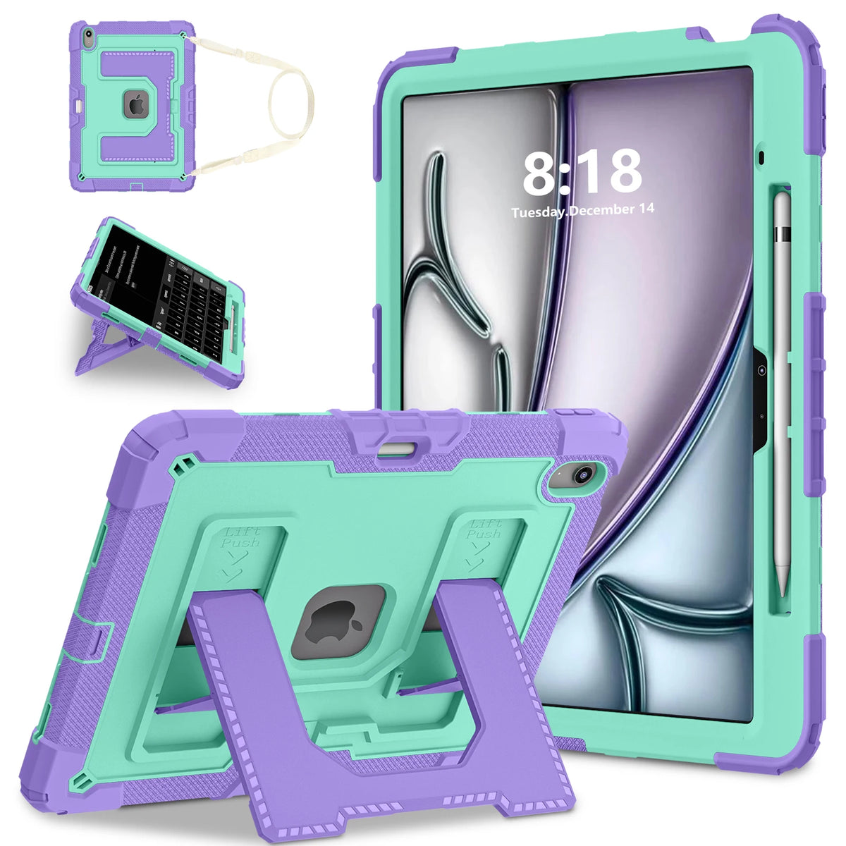 Heavy Duty Shockproof Case for iPad Air 13 11 M4/3/2 Air 4 5 Mini 6 A17 Pro Rugged Protective Cover with Pen Holder/Kickstand