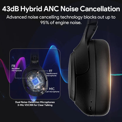 QCY H3 ANC Hi-Res Audio Wireless Bluetooth 5.4 Headphones Over Ear Headset 60Hrs 43dB Hybrid Active Noise Cancellation Earphone