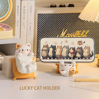 Cute Cartoon Cat Desktop Ornaments Phone Stand Creative Desk Decor for Office Home Kawaii Cat Glasses Storage Holder