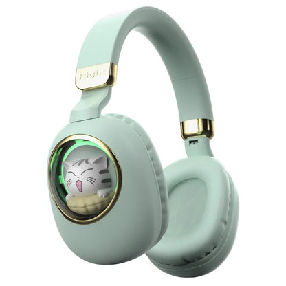 Kids Wireless Headphones with RGB light, 20H Battery Life, Transparent Capsule Cartoon Design, Bluetooth 5.3 Foldable Headset