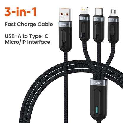 Toocki 3 in 1 USB C Cable 6A Fast Charge for Huawei Honor Micro USB Lightning Charger Cord for iPhone 14 Samsung Xiaomi Oneplus