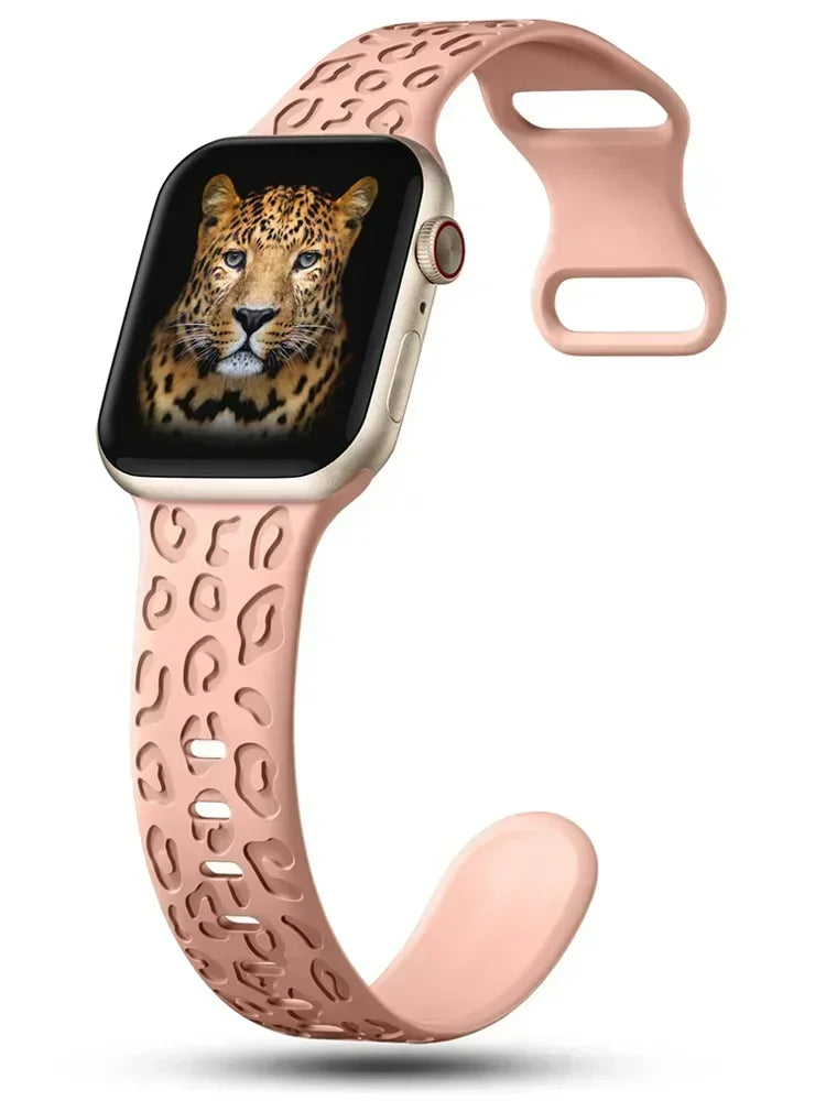 Engraved Strap For Apple Watch Band ultra 49mm 41mm-44-42mm 46mm Sport Silicone Leopard bracelet iWatch Series 11 10 9 8 7 se 6