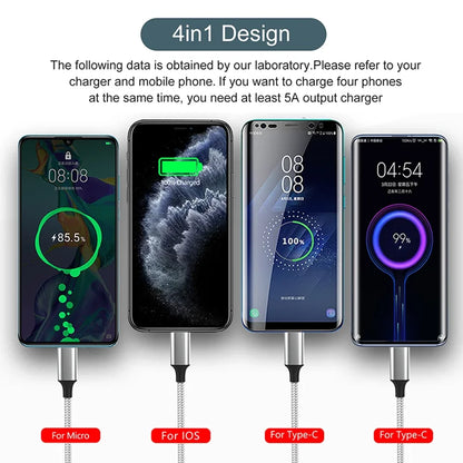 Multi USB Charging Cable (3A) USB Cable 4 in 1 Fast Charging Cord Adapter for iphone Android Phones Tablets and More