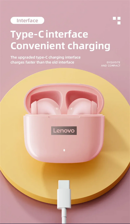 Lenovo LP40 Pro Wireless Earbuds Bluetooth 5.1 25H Playtime USB-C Fast Charge Deep Bass Touch Control IPX5 Sport Headphones
