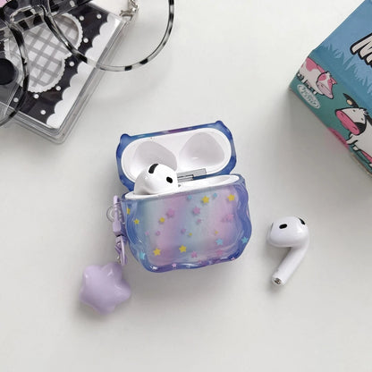 Dopamine Gradient Colorful Little Star Wavy Edge With Pendant Shock Proof Earphone Cover Case for AirPods 1 or 2 3 4 5 Pro 2 3