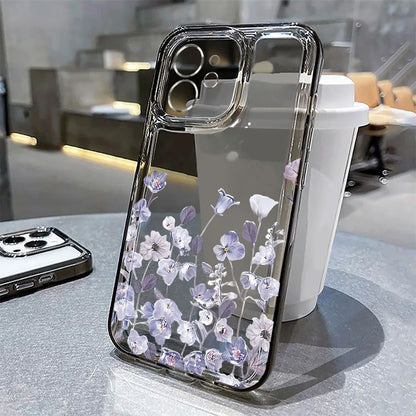Purple Flower Phone Case For iPhone 17 Case iPhone 14 16 18 13 11 12 15 Pro Max 7 Plus 16e XR SE Air Shockproof Soft Clear Cover
