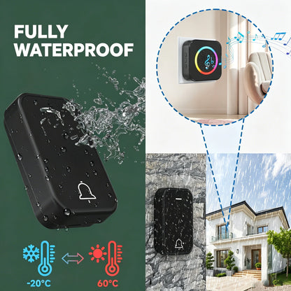 LUNZO Self Powered Wireless Doorbell 2026 350M Long Range Colorful Light No Battery IP44 Waterproof Smart Door Bell Chime