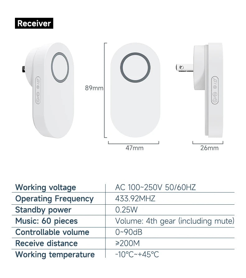 Hococa US/EU/UK Plug Outdoor Wireless Doorbell 60 Songs Melodies Waterproof Welcome Door Bell 200m Remote Call Bell With Battery