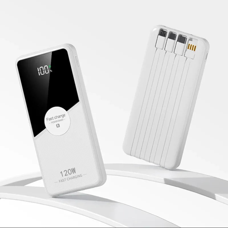 PowerBank 200000mAh Large Capacity with 4 Cables Fast Charging Portable Battery Charger for IPhone16 15 14 Samsung Xiaomi