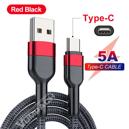 5A USB Type C Cable Wire For Samsung S10 S20 Xiaomi mi 11 Mobile Phone Fast Charging USB C Cable Type-C Charger  huawei Cables