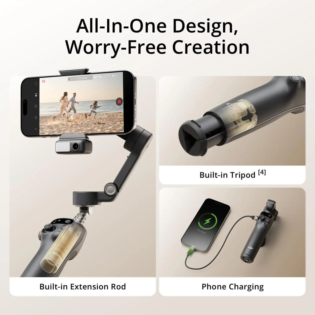 DJI Osmo Mobile 7P Gimbal Stabilizer 3-Axis Phone Gimbal with Built-in Extension Rod And Tripod Native Tracking Lighting Quick Launch One-Tap Edit 10hrs Use Phone Charging