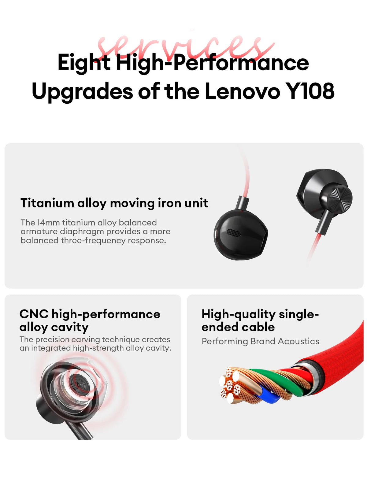 NEW Lenovo Y108 Wired Earphones Semi-In-Ear E-Sports Headphones 3.5mm Type-C Noise Reduction Stereo Music Earbuds 1.25M with Mic