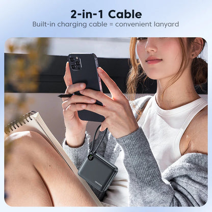 Toocki Portable PowerBank Built-in USB C Cable 10000/20000mAh PD 22.5W Fast Charging Power Bank for iPhone 16 15 14 13 Samsung