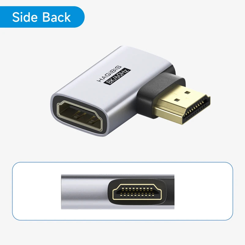 Hagibis HDMI to HDMI Adapter Right Angle 90 Degree Male to Female HDMI 2.1 Coupler  Cable Extender Connector Conventer L-Shaped