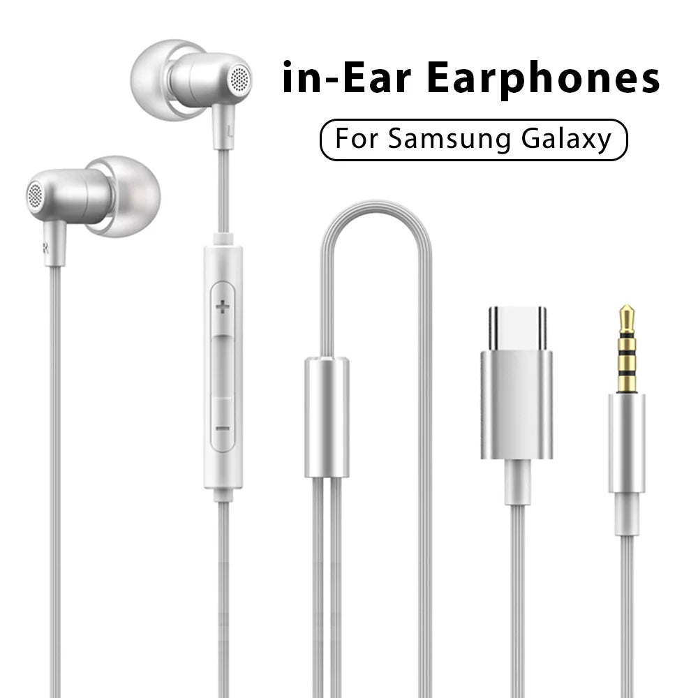 For Samsung Galaxy Wired Headphone HiFi Surround Sound With Mic USB Type C 3.5mm Earphones For iPhone 15 16 Pro Max Jack Headset