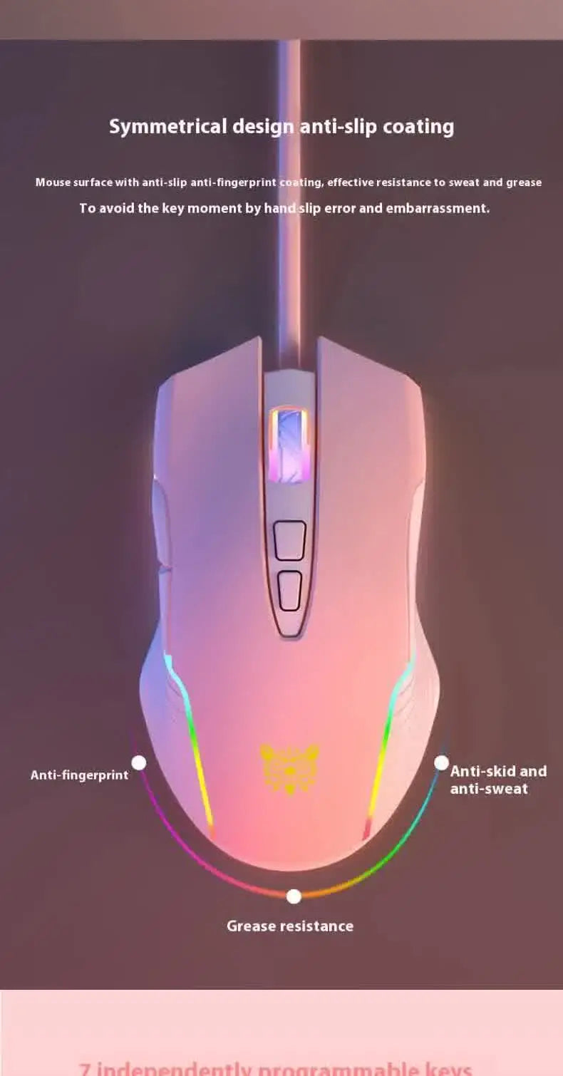 RGB Gaming Mouse Pink Cute Mouse 6400 DPI Wired Optical Mouse with Cool Lighting Mice for Home Office Notebook PC