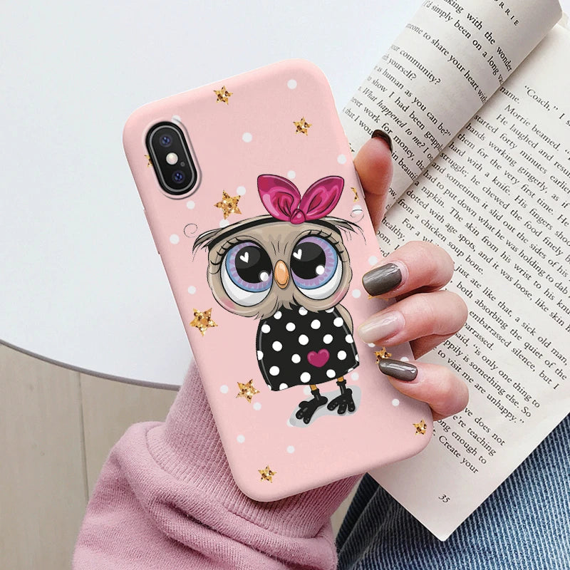 Flowers Funda For Phone Case iPhone X XS MAX XR Capa Soft Silicone Cute Cat Bear Back Cover For iPhone XR Bumper Women Anti-Fall