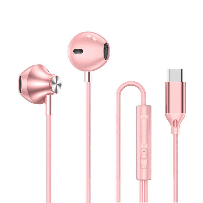USB Type C Headphones HiFi Bass Stereo Volume Control Music 3.5mm Wired Earbuds With Mic For Galaxy S24 Ultra iPhone 15 Pro Max