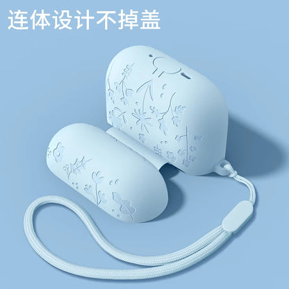 For AirPods 4th Generation Case with Cleaner Kit/Keychain Flower Engraved Silicone Shockproof Cover for 2024 AirPods 4 Case New