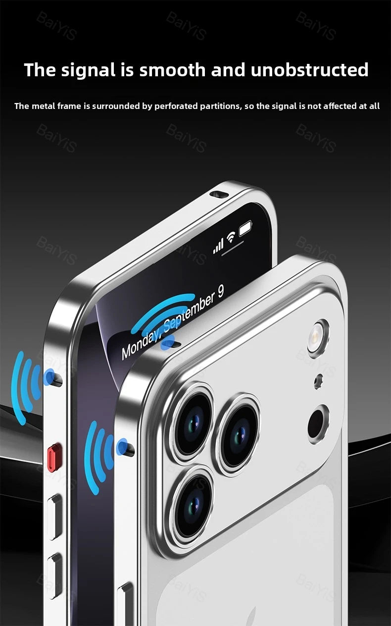 Luxury Metal Alloy Lens Protector Frame Phone Case For iPhone 18 17 16 15 14 13 Pro Max Plus Heat Dissipation Shockproof Cover